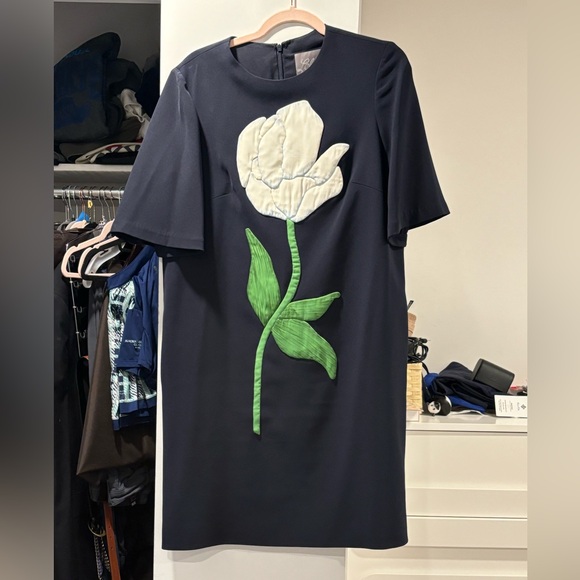 Lela Rose Women's Blue Floral Embroidered Crepe Tunic Dress - Picture 1 of 1